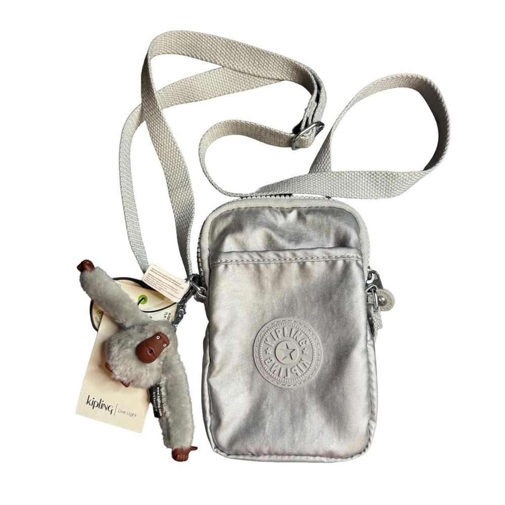 Kipling Metallic Silver Mini Bag with Charm